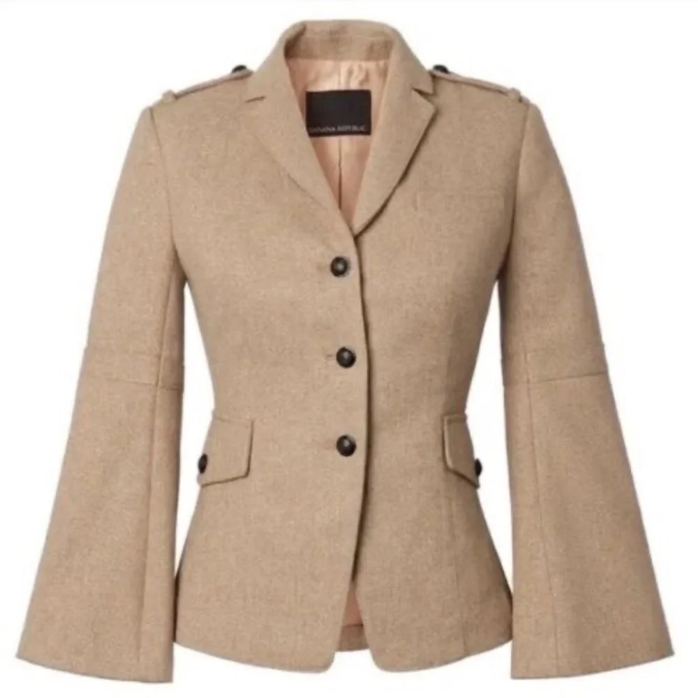 BANANA REPUBLIC Bell Sleeve Tan Metallic Blazer Jacket Wool Blend ~ Size 0